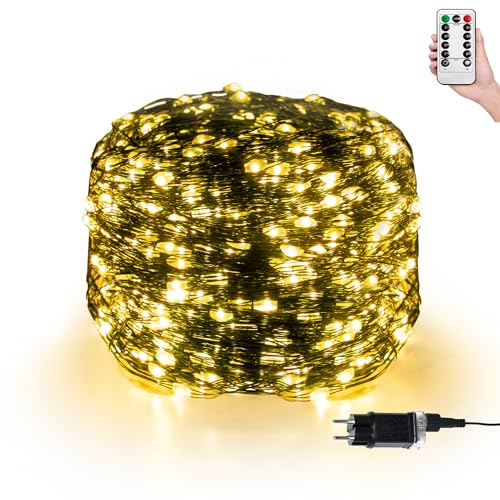 UISEBRT LED Lichterkette Außen Innen Strom 100m mit Stecker & Fernbedienung - Lichterketten Kupferdraht mit 8 Leuchtmodi für Weihnachtsdeko, Halloween, Hochzeit, Party (100m 1000LED, Warmweiß) von UISEBRT