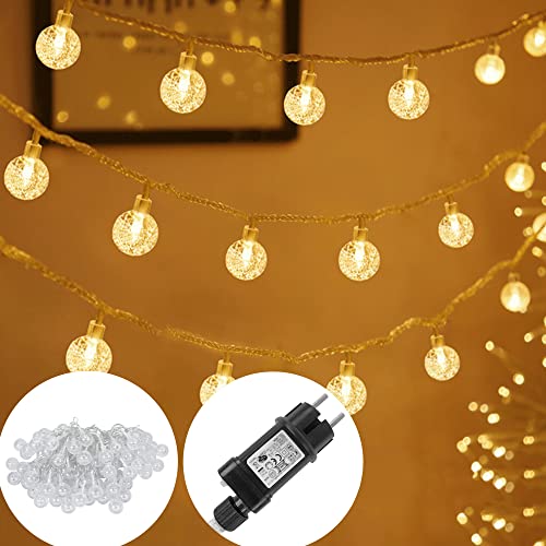 UISEBRT LED Lichterkette Außen Innen Warmweiß Kristall Kugeln Lichterketten 10M 80LED mit 8 Leuchtmodi, Dekoration Weihnachten, Halloween, Hochzeit, Party, Wasserdicht IP44 (Transparente Linie) von UISEBRT