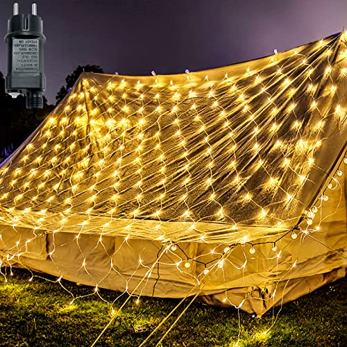 UISEBRT LED Lichternetz Außen Innen 6x2m Warmweiß Lichterkette Lichtervorhang Weihnachtsbeleuchtung mit 8 Leuchtmodi, für Weihnachtsdeko Gartendeko Halloween Hochzeit Party (6x2m Warmweiß) von UISEBRT