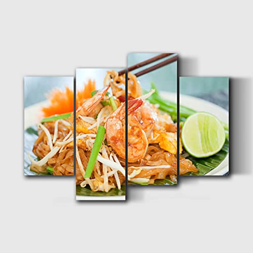 UJOYAFZSIM Pad Thai Thai Essen Leinwand Drucke Wand Dekor 4 Stück Moderne Küche Kunst Dekor für Wohnzimmer Schlafzimmer Badezimmer Büro Restaurant von UJOYAFZSIM