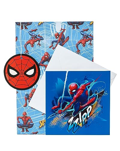 UK Greetings Marvel Geschenkpapier, Karte und Etikett, Multipack für Ihn/Jungen, Spider-Man-Design von UK Greetings