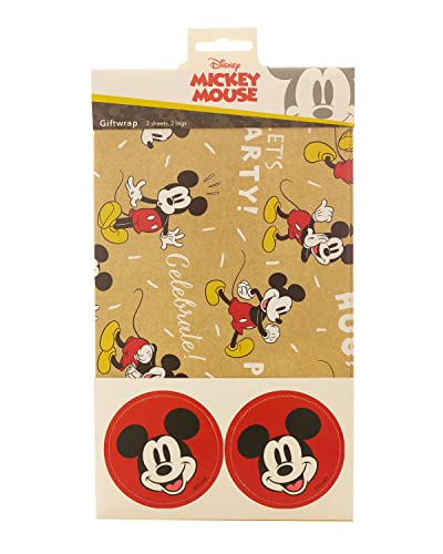 UK Greetings Mickey Mouse Packaged Wrap - Disney Gift Wrap - Sheet Wrap - Birthday Wrapping Paper - Happy Birthday - 2 Sheets and 2 Tags, Multi von UK Greetings