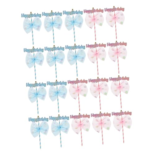 UKCOCO 20 Stück Schleifen Kuchenaufsatz Süße Schleife Cupcake Topper Für Prinzessin Mädchen Geburtstag Hochzeit Party Alles Zum Geburtstag Kuchendekorationen Rosa Blau von UKCOCO