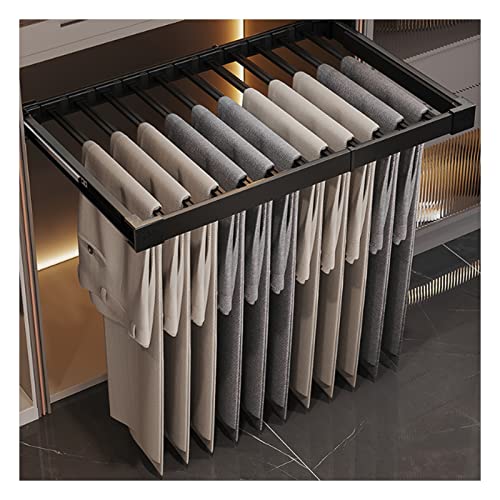 UKJYJHHFG Ausziehbarer Hosenständer für den Schrank, Wäscheständer mit Soft-Close-Funktion, platzsparender Aufbewahrungs-Organizer aus Aluminiumlegierung, Schwarz, 6085 x 45 cm von UKJYJHHFG