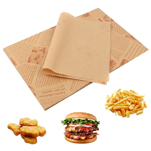 100 Blätter Sandwich Wrap Papier, Käsepapier Tischset Papier, Brotpapier Backpapier, Geschenkpapier Zum Sandwich, Wasserdicht und Öl, Nicht Klebrig, für Burger, Butterbrot, Käse, Pommes (30x20cm) von UKOFEW