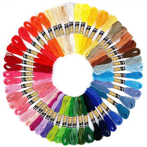 UKOFEW Stickgarn,Stickgarn Set,50 Farben Embroidery Floss Multifarben Weicher,8 m 6 fädig,für Kreuzstichfaden, Armbandfaden, Knüpfen, Flechten, Basteln, Häkeln von UKOFEW