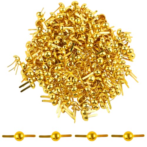 UKOFEW 200 Stück Mini Brads,8x16mm Metall Rundkopfklammern,Musterklammern Metall Rundkopfklammern,Scrapbooking Brads Für Schule Büro Papier Briefklammern Basteln Handwerk DIY(Gold) von UKOFEW