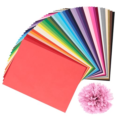 UKOFEW 400 Blatt Transparentpapier Bunt,40 Farben Seidenpapier,Tissue Paper,Bastelpapier zum Basteln von Pompons, Papierblumen, Tischdekoration, verpackt in Geschenktüten (29 x 20 cm) von UKOFEW