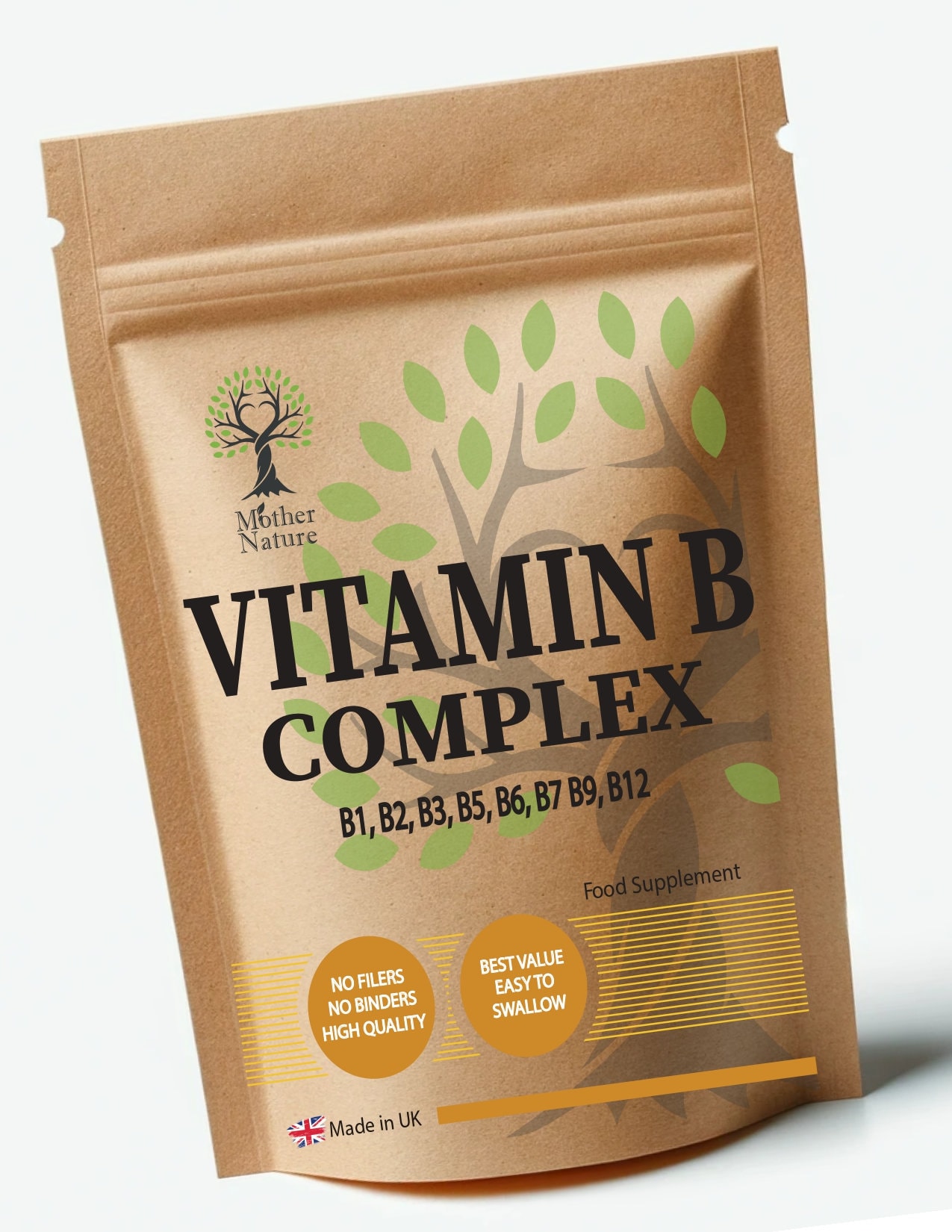 Vitamin B-Complex-Kapseln B1, B2, B3, B5, B6, B7 B9, B12 Reinigen Sie Den B-Complex Hochfesten Umweltfreundlichen Besten Veganen Ergänzungen von UKmotherNature