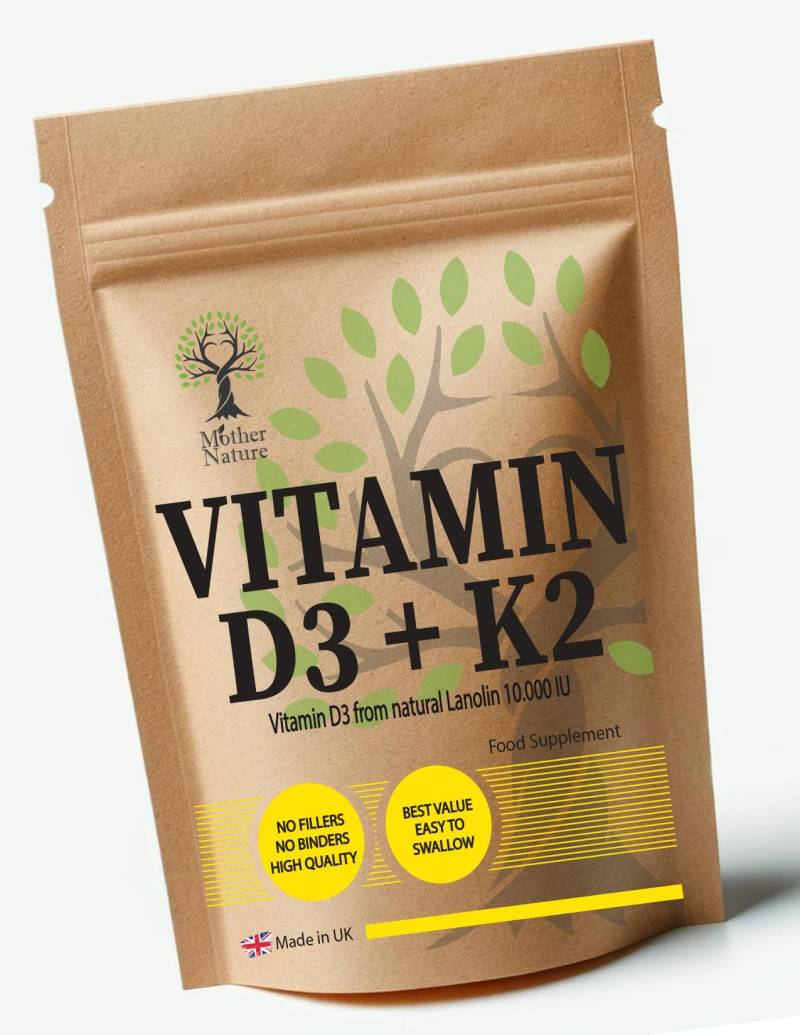 Vitamin D3 10000Iu K2 200Mcg Natürliches K2-Mk7 Pulver Umweltfreundliche D3-Ergänzungen von UKmotherNature