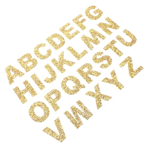 1 Satz Hotmelt-Klebepflaster Strass Alphabetapplikationen Kleidung Alphabet Applikation Glitzeraufkleber wandverkleidung wand polsterung Jeans-Patches Aufnäher Bohrtuch Golden ULDIGI von ULDIGI