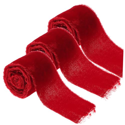 3 Rollen Samtband Reißen Hochzeits Einladung Fransen-chiffonband Valentinstag Ballonband Hochzeitsdekoration Dekoratives Geschenkband Partyband Selber Machen Polyester Rot ULDIGI von ULDIGI