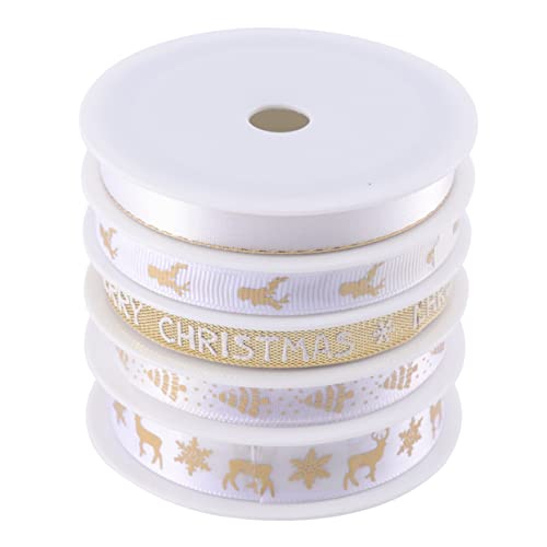 5 Rollen Dekorband Weihnachtssatinband dekoratives goldenes Satinband rotes Weihnachtsseidenband ribbons ribbon geschenkband Ornamentband Weihnachtsband Stoff Weiß ULDIGI von ULDIGI