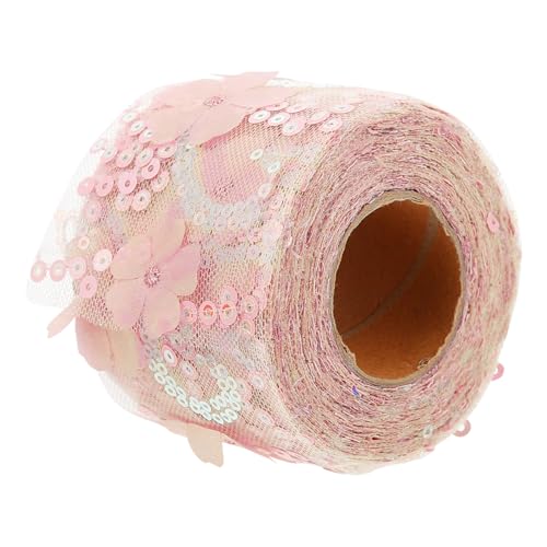 ULDIGI 1 Rolle Dekoratives Tüllgewebe Blumenmuster Spitzenband Schleifenband selber machen Retro-Dekor Strassband seidenband besticktes Paillettenband Pailletten-Gurtband Polyester Rosa von ULDIGI