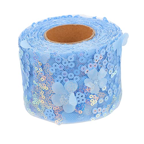 ULDIGI 1 Rolle Dekoratives Tüllgewebe Spitze Pailletten-Gurtband DIY Bastelband paillettenband pailettenband zum aufnähen zum Nähen selber machen Gazeband Polyester Blue von ULDIGI