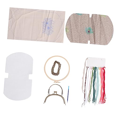 ULDIGI 1 Satz Diy-material-kit Stickerei-kits Punch-nadel-kit Kit Zur Herstellung Von Stickbeuteln Taschenmaterial Selber Machen Kreuzstichpackung Für Umhängetaschen Ring-kit Beige Stoff von ULDIGI