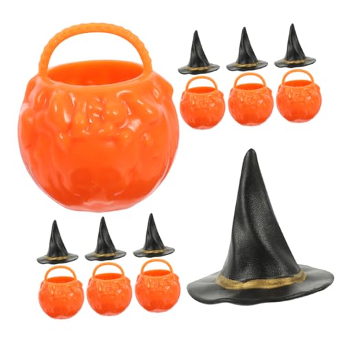 ULDIGI 1 Satz Hexeneimerglas Spielzeug Halloween Tischdekoration Partydekoration hexenparty Hexenhandwerk Miniaturen-Zauberer-Zubehör Mini-Kessel Miniatur-Kesseltöpfe Mini-Hexenhüte pp von ULDIGI