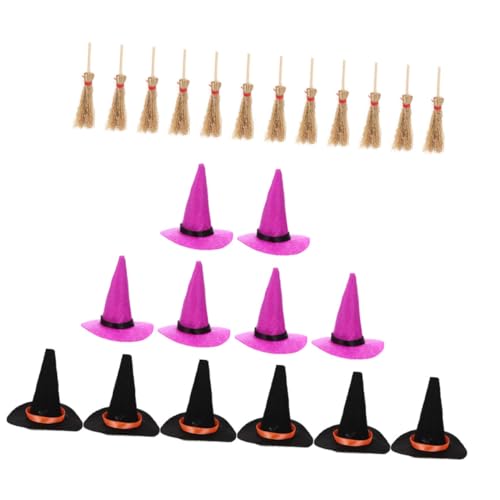 ULDIGI 1 Set Halloween Dekorativer Filzhut Mini Hexenhüte Und Besen Mini Puppenhut Party Hexenhut Für Puppenhaus Mini Miniaturhut Miniaturhüte Winzige Hexenhüte Filzstoff von ULDIGI