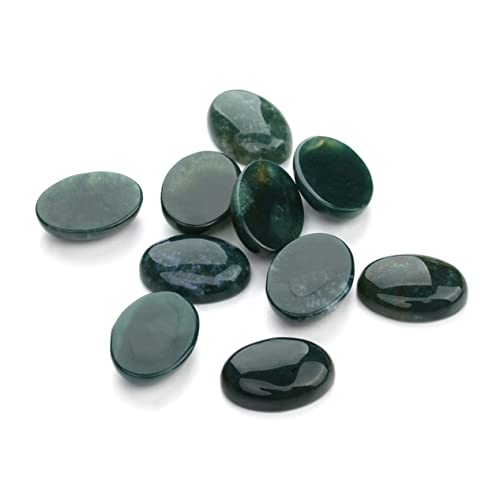 ULDIGI 10 Stk Cabochons aus grünem Stein Ovales Fahrerhaus aus Edelstein ovale Edelsteinperlen Bilddekor schmucksteine gemuse DIY-Zubehör ovale Steincabochons Achat-Edelstein-Patch Green von ULDIGI