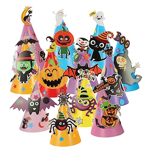 ULDIGI 12 Stück Halloween DIY Papierhut Partyhüte Halloween Partybevorzugung Kürbis Papierkegel Hüte DIY Halloween Hüte Halloween Party Kopfschmuck Halloween Partyhut Halloween DIY Hüte von ULDIGI