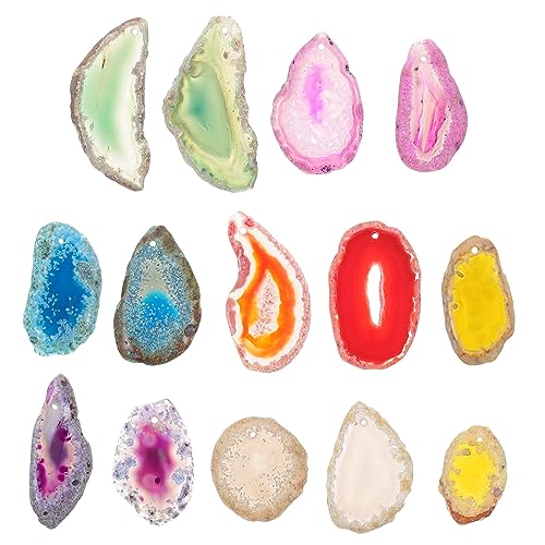 ULDIGI 14 Stück Poröse Achatscheiben schmucksteine gemuse Handgefertigte Kleidungsdekoration gems jewel polierte Geode DIY Reize Achat-Design-Anhänger Windglockenschmuck natürlicher Achat von ULDIGI