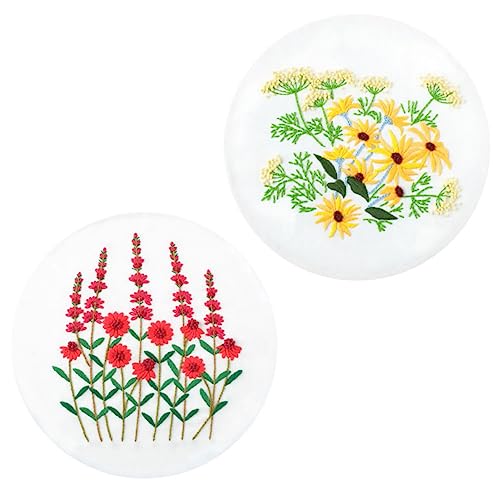 ULDIGI 2 Satz Blumenstickset Für Anfänger Stanznadel-kits Handstickset Stickformfaden Stickerei-kits Sticktuch Nadelstickerei-kit Stickset Für Erwachsene Blumen-kit Punch-nadel-kit von ULDIGI