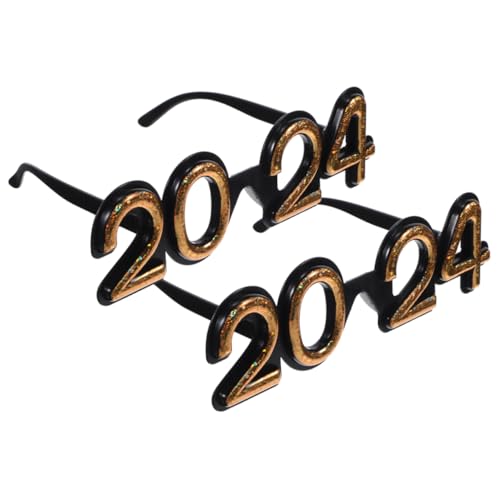 ULDIGI 2 Stück 2024 silvesterbrillen neujahr brillen neuartige Brillen Party-Brillen-Dekore Abschlussbrille 2024 Sonnenbrille 2024 Partyzubehör 2024 Brillen Neujahrsbrille Stk Golden von ULDIGI