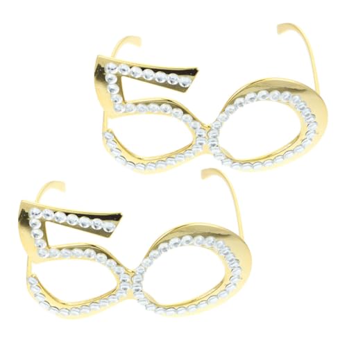 ULDIGI 2 Stück 50 Geburtstagsbrille Brille Zum Geburtstag Zubehör Für Augenrahmen Zum Geburtstag 50 Gläser Sonnenbrille Zum 50. Geburtstag Partygeschenke Für Feiern Strass Plastik Golden von ULDIGI