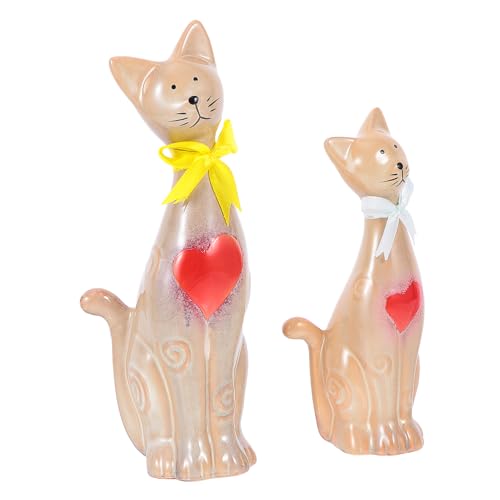 ULDIGI 2 Stück Keramik Katzenornamente Liebhaberkatzen Desktop Ornament Katzenfiguren Dekorative Figuren Katzenstatuen Heimdekoration Handwerk Dekor Retro Dekor Desktop von ULDIGI