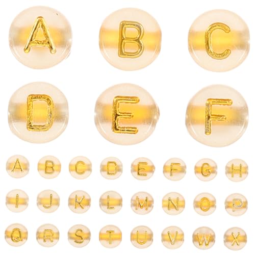 ULDIGI 200St alphabet beads bastelzeug armbandperlen Perlenset hand schmuck tragbare Buchstabenperlen armband zubehör Perlen mit Buchstabenmuster dekorative Buchstabenperlen Acryl Golden von ULDIGI