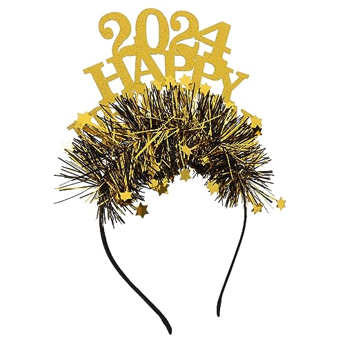 ULDIGI 2024 Neues Jahr Stirnband Silvester Partyhüte Neujahr Stirnband Requisiten Für Die Neujahrsparty Neujahrs-kopfhörer Foto-requisiten Für Das Neue Jahr Haarschmuck Golden Filzstoff von ULDIGI