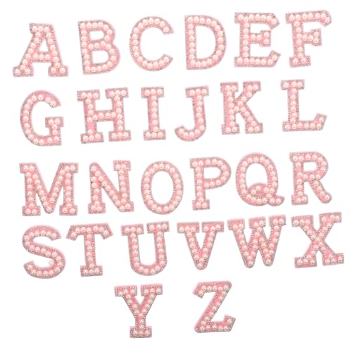 ULDIGI 26st Selbstklebende Perlensticker Buchstaben-patch-applikationen Stickereiflecken Für Kinder Flicken Für Kleidung Alphabet-patches Gestickte Aufnäher Hut Zubehör Polyester Rosa von ULDIGI