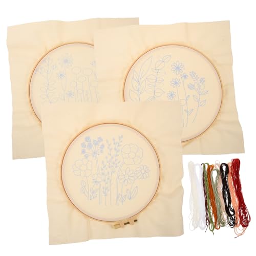 ULDIGI 3 Sätze Europäische Stickerei Stickerei-Kits Goldschmiede-Starterkits Kreuzstichpackungen Starter-Kit für Stickmaschinen Punch-Nadel-Kit Kreuzstichzubehör Stickrahmenmaterial von ULDIGI