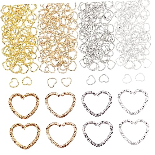 ULDIGI 320 Stk Liebesring Sprungring Schmuck Herz Biegeringe Herzohrringe Herz Charme kinder bastelset basteln für kinder necklace liebe herz schmuck charms DIY-Anhänger herstellen Metall von ULDIGI