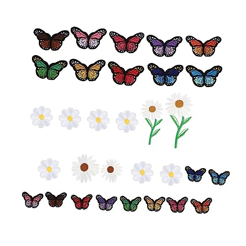 ULDIGI 33St Gemischte Patch-Aufkleber embroidery bügel Applikationen für Kleidung Kleidungsflicken Gänseblümchen-Blumen-Nähflecken DIY-Patches Patches zum Nähen selber machen Polyester von ULDIGI