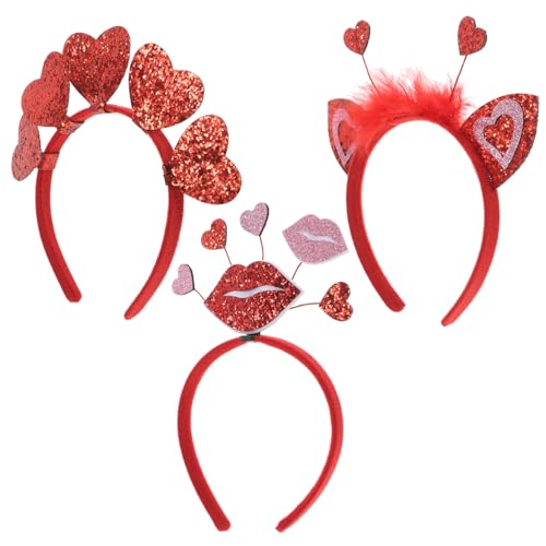 ULDIGI 3St valentinstag stirnband rotes haarband party kopfschmuck valentinstag dekoration Glitzer Haarreifen Valentinstag Outfit Requisiten für Fotoautomaten süßes Stirnband Eisendraht von ULDIGI