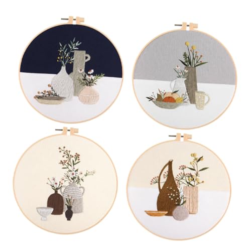 ULDIGI 4 Sätze Vase Kreuzstich Bausätze zum Kreuzen Kits für Erwachsene Strickset für Kinder Stickgarn embroidery kit embroidery set handgefertigte Stickpackungen Bastelzubehör Polyester von ULDIGI