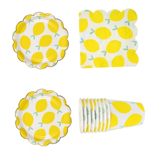 ULDIGI 4 Sets / 32pcs Creative Lemon Pattern Esstisch Set -dessertteller Servietten Geschirr Für Geburtstagsfeier Dekoration von ULDIGI