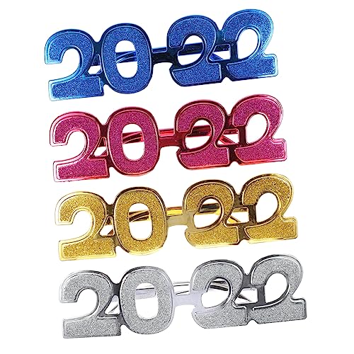 ULDIGI 4 Stück 2022 Brille Leistungsrequisiten Silvesterbrille goldene glitzerbrille 2022 neu silvester brille fasching brille Cosplay-Brille Partydekorationen für das neue Jahr Plastik von ULDIGI