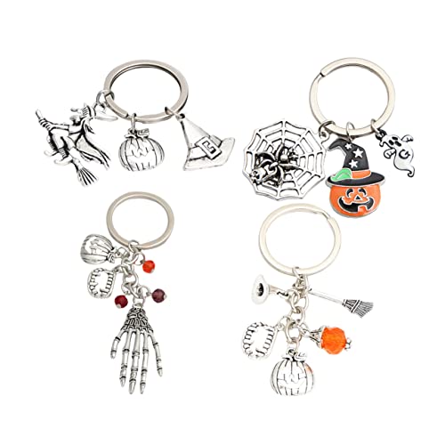 ULDIGI 4 Stück Halloween-Schlüsselanhänger Gothic-Schlüsselanhänger Spinnennetz-Schlüsselanhänger Halloween mitbringsel Halloween Dekoration Herrenringe Schlüsselringe Kette Metall Silver von ULDIGI