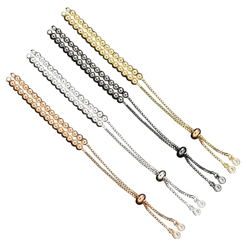 ULDIGI 4 Stück Verstellbares Armband Bolo Kugelkette Armbänder mit Perlen Armband mit Schieberkette Perlenarmbänder für Frauen gold bracelet armreifen gold Handkette Halbfertiges Armband von ULDIGI