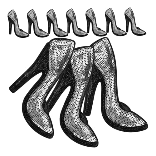 ULDIGI 5 Paare High-heels-aufnäher High Heels Kleider Fersensporn Aufnäher Für Kleidung Applikation Zum Nähen Von Diy-kleidung Große Aufnäher Für Jacken Stickereiflecken Pailletten Silver von ULDIGI