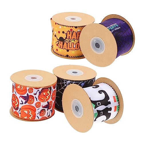 ULDIGI 5 Rollen Halloween-Gurtband Halloween- für Kränze Schleifenkränze basteln Halloween-Dekor halloween halloween kranz Geschenkband Girlanden-Dekorationsband Polyester von ULDIGI