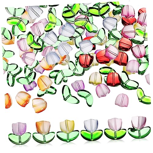 ULDIGI 80St bunte handgefertigte Perlen haargummis perlen selber machen Tulpenblumenperlen muttertagsgeschenke muttertag Kristallglasperlen Armbandherstellungsset Kristallperlen von ULDIGI