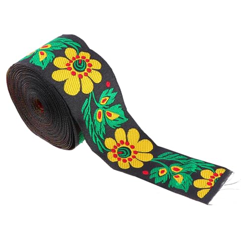 ULDIGI Ethnisches Spitzenband Schleife blumenbesticktes Vintage-Jacquard- Blumen- haaraccessoires hair jewellery dekoring besticktes gewebtes Kleiderband Polyestergarn Black von ULDIGI