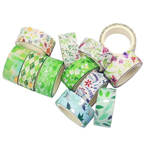 ULDIGI Geschenkkasten Dekorative Bänder Klassische Themenaufkleber Rollen Washi Tape Blumenmuster Washi Tapes Dünne Washi Bänder Klebebänder Grüne Washi Tape Geschenkbänder für Buchplaner von ULDIGI