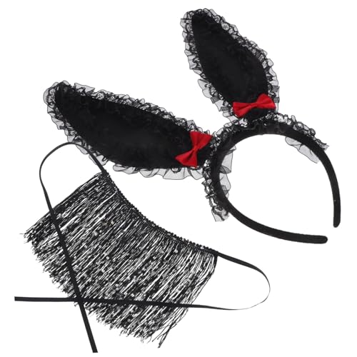 ULDIGI Hasenohren-Stirnbandmaske Maske Tierkostüm Hasenohren-Maske Halloween-Kaninchenkostüm Hasenohr-Kopfwickel Hasenohren Haarreifen Hase Cosplay Frauen Hasenhaarband Plastik Black von ULDIGI