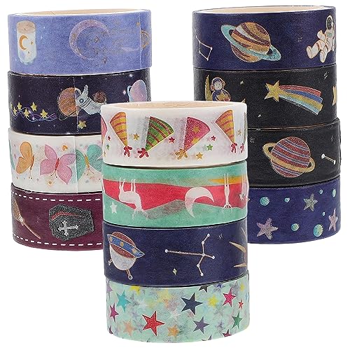 ULDIGI Klebebänder für Scrapbooking Washi Tape Aufkleber Leuchtendes Washi Tape Goldfolie Sternenhimmel Weltraum Washi Tapes Dekoratives Klebeband für Sammelalben Abdeckbänder Leuchtende von ULDIGI