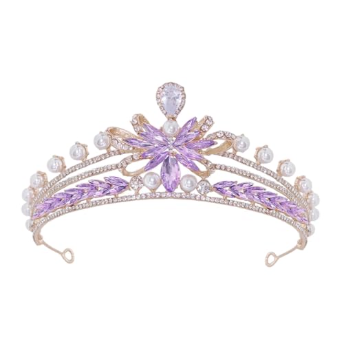 ULDIGI Krone Haarschmuck brautkleid Brautkrone Damenkrone Schmuck Krone Zerbrochene Tiara Strass-Tiara Festzugskrone Geburtstagsaccessoires für Frauen Frauenkrone Kunstperlen Violett von ULDIGI