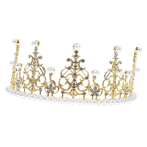 ULDIGI Perlenkrone Fondant Tiara Für Frauen Zubehör Für Prinzessinnen-partys Kinder-tiara Kinder Dekor Kinderkrone Kuchen Tiara Topper Kuchendekorationen Strass-topper Golden Legierung von ULDIGI